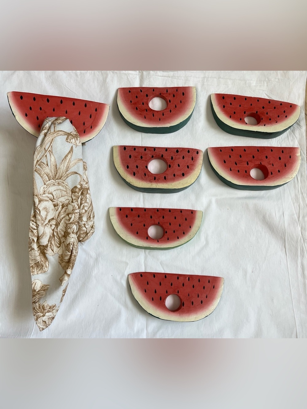 Set of 7 "WATERMELON" Wood Napkin Rings Holders  ~ 6" Wide Summer Fun